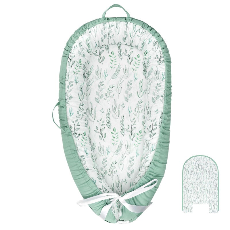 DILIMI Baby Lounger Cover, Cotton Baby Nest Replacement Cover for Girls Boys, Soft Breathable Reversible Newborn Lounger Cover, Green Leaf (Only Cover) - Image 1
