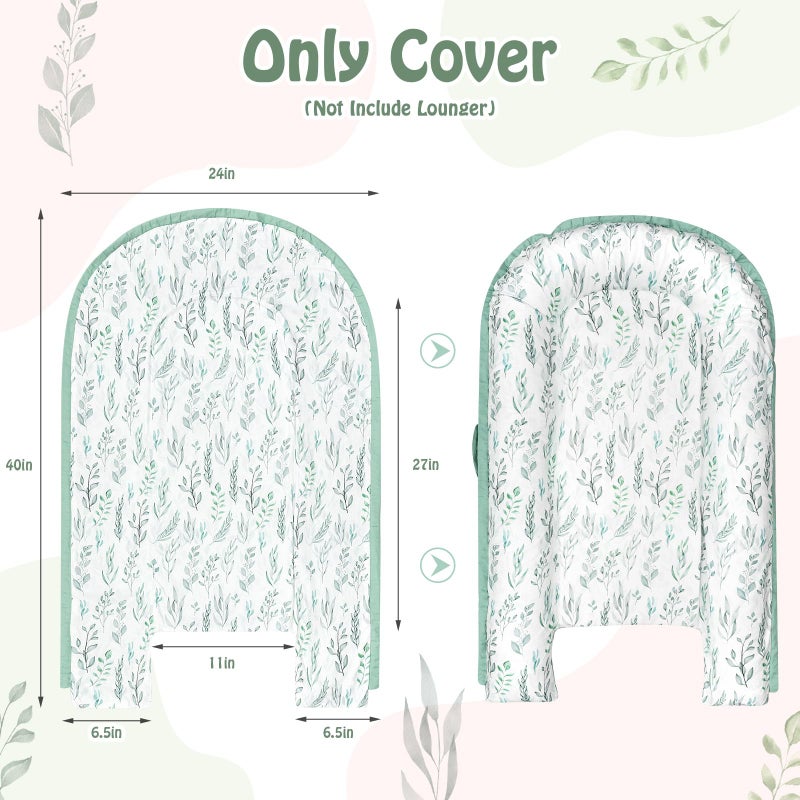 DILIMI Baby Lounger Cover, Cotton Baby Nest Replacement Cover for Girls Boys, Soft Breathable Reversible Newborn Lounger Cover, Green Leaf (Only Cover) - Image 2