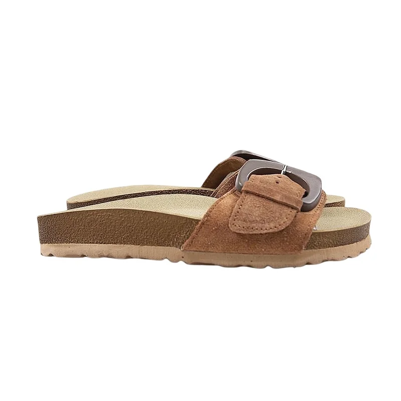 Manijero Manjero Alandra Genuine Leather Single Strip Tan Slippers