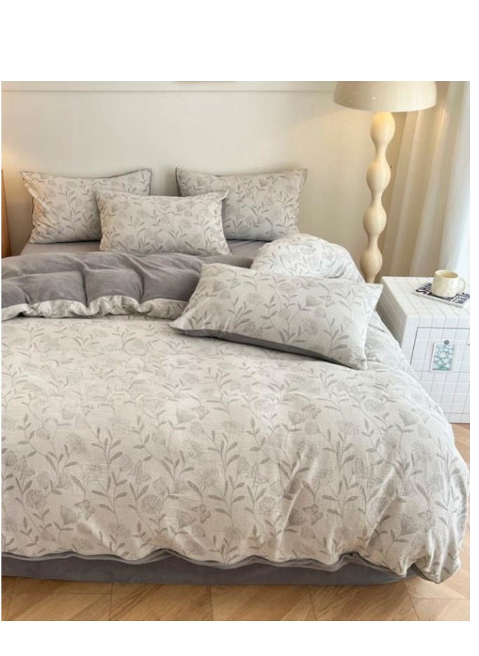 Generic Bed Sheet Style — Carved Velvet Cloth Embroidered Wide Edge Milk Velvet Four Piece Bedding Set  - Image 2