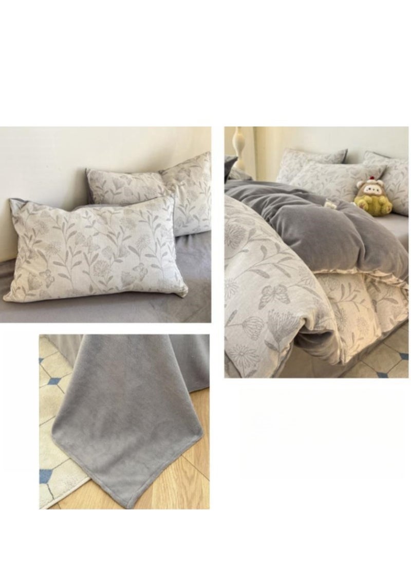 Generic Bed Sheet Style — Carved Velvet Cloth Embroidered Wide Edge Milk Velvet Four Piece Bedding Set  - Image 3