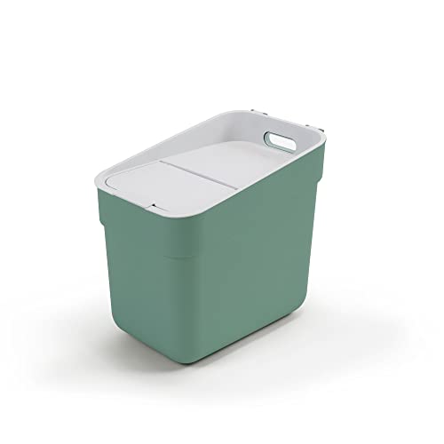 Curver Ready to Collect 100 Recycled 20L Kitchen Accessories Recycling Lift Top Bin Green with Light Grey Lid