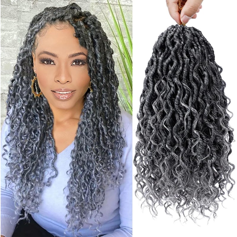 YESEGO Goddess Locs Crochet Hair 12 Inch Faux Locs Ombre Grey Crochet Hair for Women 6 Packs Crochet Hair Pre Looped Gray Soft River Synthetic Hair Extensions, 1b/grey - Image 1