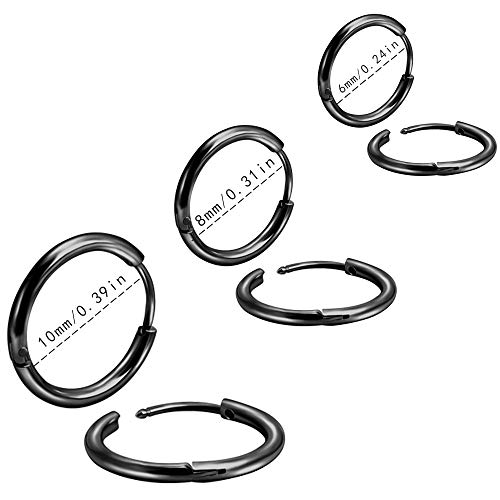 EACHLP 20G Hoop Earrrings 6mm 8mm 10mm Black Small Mens for Cartilage Huggie Smallest Huggie Hoop Earrings Tiny Cartilage Earrings Helix Ring Earring Surgical Steel Hoop Earrings Hypoallergenic - Image 2