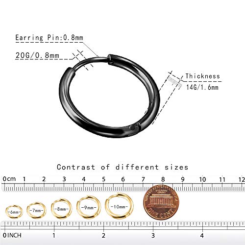 EACHLP 20G Hoop Earrrings 6mm 8mm 10mm Black Small Mens for Cartilage Huggie Smallest Huggie Hoop Earrings Tiny Cartilage Earrings Helix Ring Earring Surgical Steel Hoop Earrings Hypoallergenic - Image 3