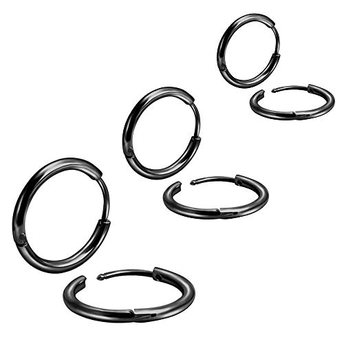 EACHLP 20G Hoop Earrrings 6mm 8mm 10mm Black Small Mens for Cartilage Huggie Smallest Huggie Hoop Earrings Tiny Cartilage Earrings Helix Ring Earring Surgical Steel Hoop Earrings Hypoallergenic - Image 1