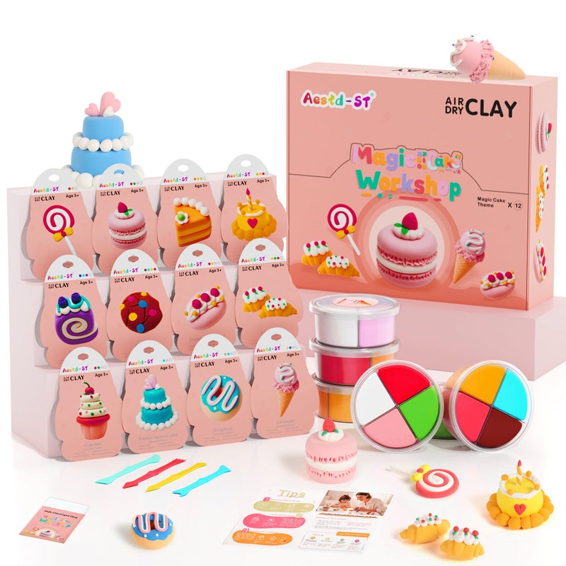 Aestd-ST Air Dry Clay Kit Cake Themed Modeling Clay for Kids Dessert DIY Model Magic Clay with Tools and Tutorials 12 Boxes Molding Clay Ultra Light Soft NonSticky Arts and Crafts Gifts for Kids - Image 3