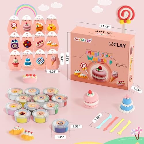 Aestd-ST Air Dry Clay Kit Cake Themed Modeling Clay for Kids Dessert DIY Model Magic Clay with Tools and Tutorials 12 Boxes Molding Clay Ultra Light Soft NonSticky Arts and Crafts Gifts for Kids - Image 5