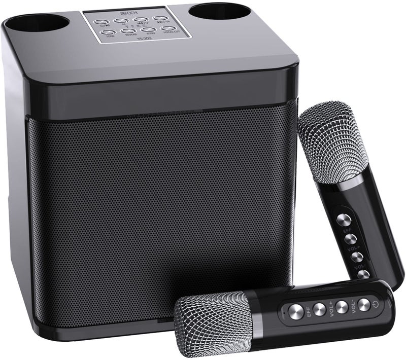 JIEFOCH Mini Karaoke Machine for Adults and KidsPortable Bluetooth Karaoke Speaker for TV with 2 Wireless Microphones PA Speaker System for Indoor Outdoor Party Family Party Singing Elegant Black - Image 2