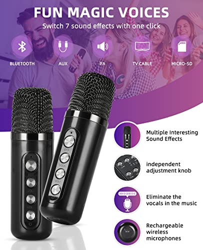 JIEFOCH Mini Karaoke Machine for Adults and KidsPortable Bluetooth Karaoke Speaker for TV with 2 Wireless Microphones PA Speaker System for Indoor Outdoor Party Family Party Singing Elegant Black - Image 3