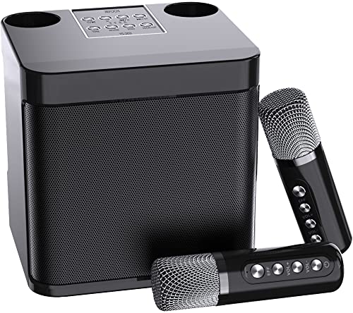 JIEFOCH Mini Karaoke Machine for Adults and KidsPortable Bluetooth Karaoke Speaker for TV with 2 Wireless Microphones PA Speaker System for Indoor Outdoor Party Family Party Singing Elegant Black - Image 1