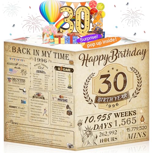 OLOSONG 30th Birthday Card for Men Women, 3D Pop Up 30th Birthday Gifts Cards for Him Her, Back In 1996 Funny 30 Year Old Birthday Decorations, Classy Vintage - Image 1