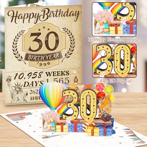 OLOSONG 30th Birthday Card for Men Women, 3D Pop Up 30th Birthday Gifts Cards for Him Her, Back In 1996 Funny 30 Year Old Birthday Decorations, Classy Vintage - Image 4