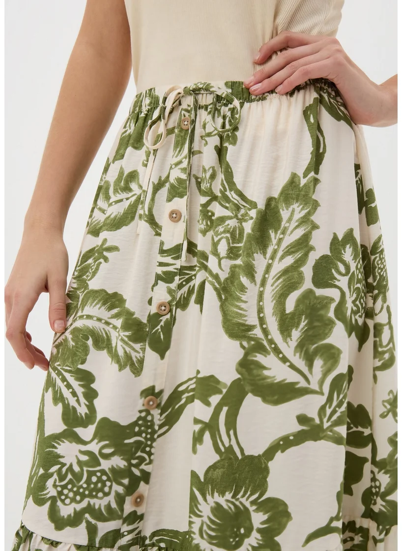 Matalan Green Floral Button Front Tiered Midaxi Skirt