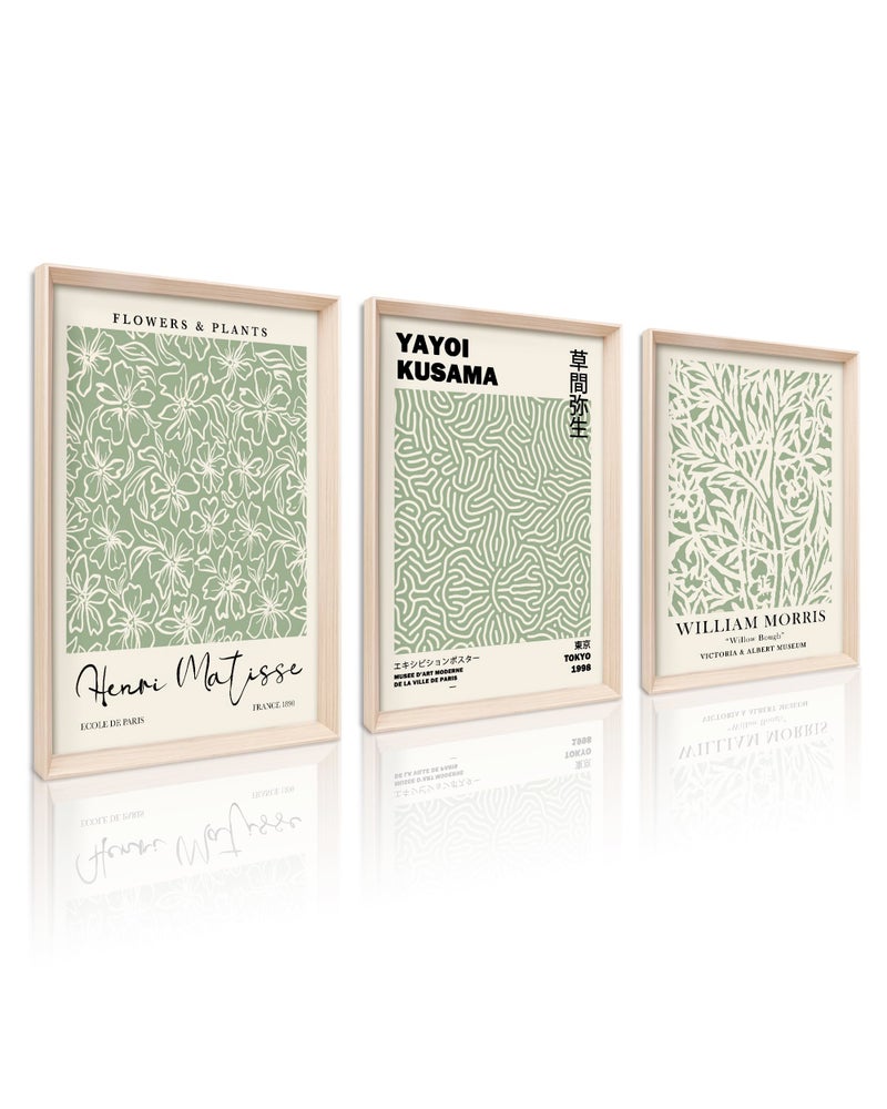 HesenDot Framed Matisse Sage Green Wall Art,William Morris Canvas Wall Decor,16x12IN High Framed Wood Design Prints,Minimalist Classic Decor Aesthetic for Living Room,Bedroom,Bathroom Set of 3 - Image 3