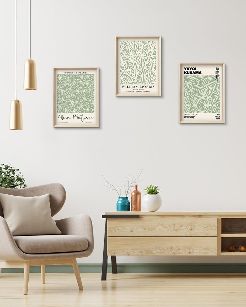 HesenDot Framed Matisse Sage Green Wall Art,William Morris Canvas Wall Decor,16x12IN High Framed Wood Design Prints,Minimalist Classic Decor Aesthetic for Living Room,Bedroom,Bathroom Set of 3 - Image 5