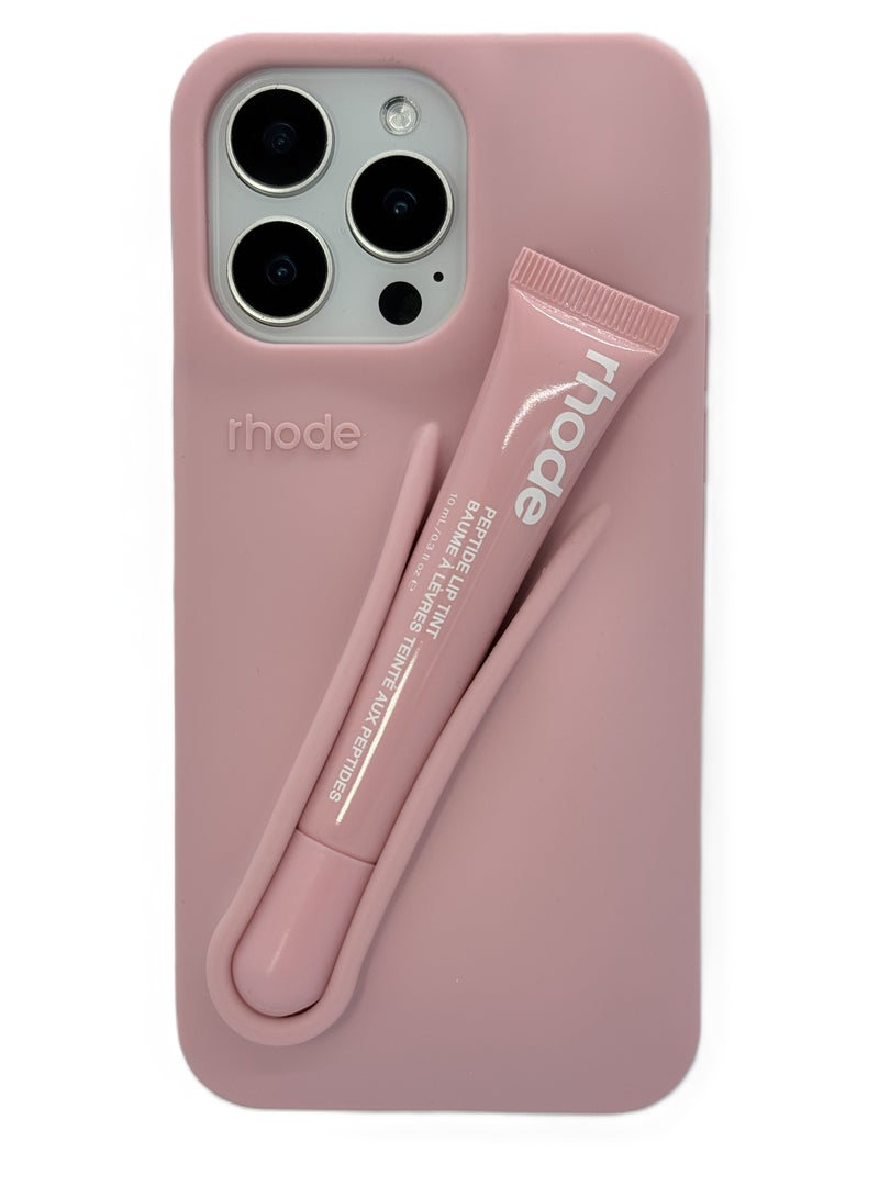 rhode Silicone Lipstick Holder Case for iPhone 14 Pro Max, Built-in Lip Balm & Lipstick Slot, Shockproof Slim Cover with Camera Protection, Soft Grip (Soft Pink) - Image 2