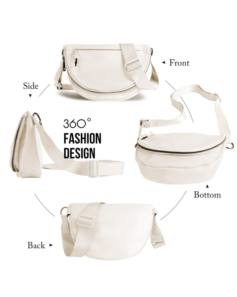 MEISEY Crescent Moon Bag for Women and Men, Fashion Medium Nylon Folding Crescent Moon Single Shoulder Bag with Adjustable Strap, Suitable for Exercise/Running/Hiking/Daily Travel/Work (beige) - Image 5