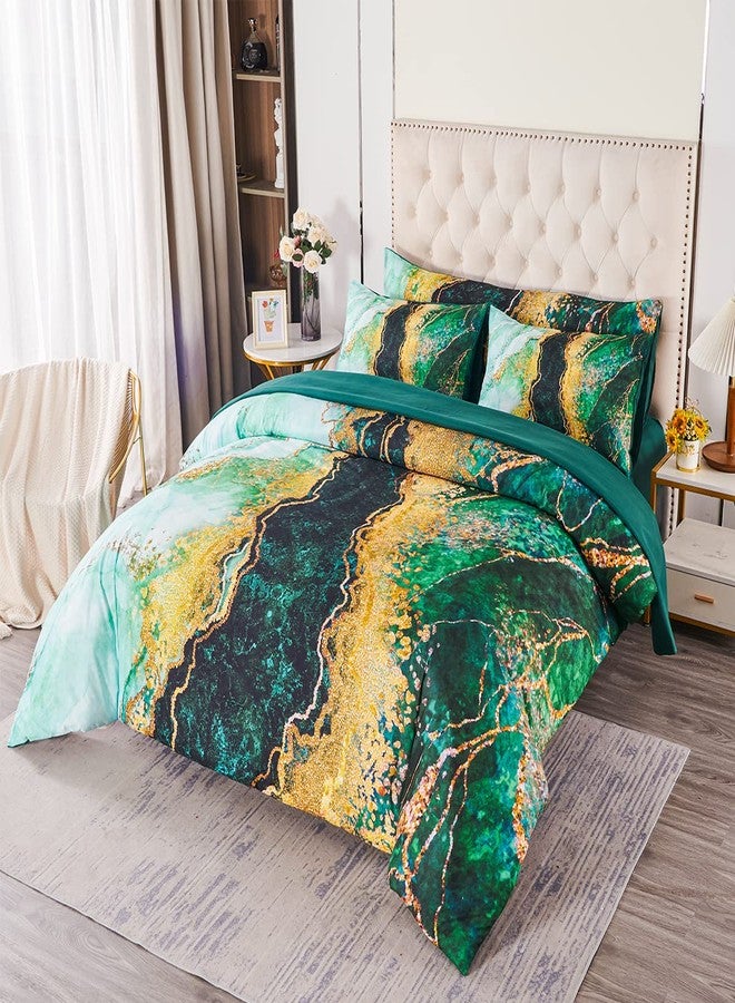 PERFEMET طقم لحاف بيرفيميت مكون من 6 قطع بنمط رخامي مائي أخضر، مقاس كامل، طقم سرير فني تجريدي ملون، طقم لحاف عصري فائق النعومة وخفيف الوزن لجميع الفصول (أخضر، كامل) - Image 1