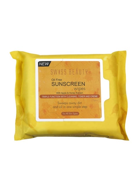 Oil Free Sunscreem Wipes With Aplle & Honey Extract Triple Function With Cleanin G Tonerf And Creme 25 Pcs