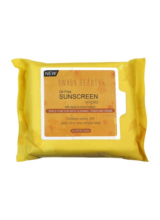 Swiss Beauty - Oil Free Sunscreem Wipes With Aplle & Honey Extract Triple Function With Cleanin G Tonerf And Creme 25 Pcs - Image 1