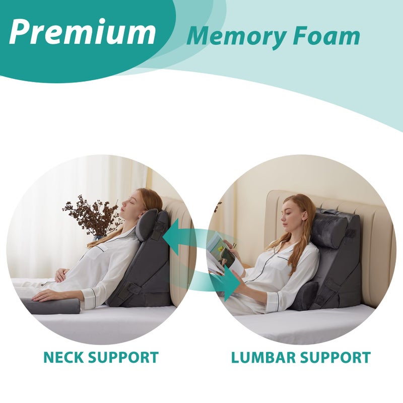 Bedluxe Adjustable 4pcs Bed Wedge Pillow Set, Memory Foam Wedge Pillows Post Surgery for Back, Neck, Leg Pain Relief, Pillow Wedge for Sleeping, Sitting up in Bed, Acid Reflux and GERD, Velvet - Image 3