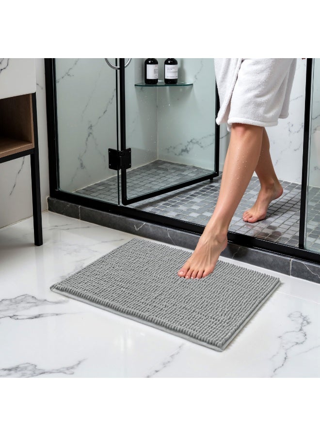 Bathroom Rugs Chenille Bath Rug Soft Short Plush Bath Mat Soft Shower Mat Water Absorbent Shower Mat Quick Dry Machine Washable(Light Gray,16" x 24") - Image 2