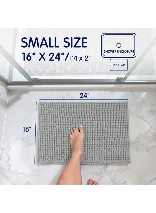 Bathroom Rugs Chenille Bath Rug Soft Short Plush Bath Mat Soft Shower Mat Water Absorbent Shower Mat Quick Dry Machine Washable(Light Gray,16" x 24") - Image 3