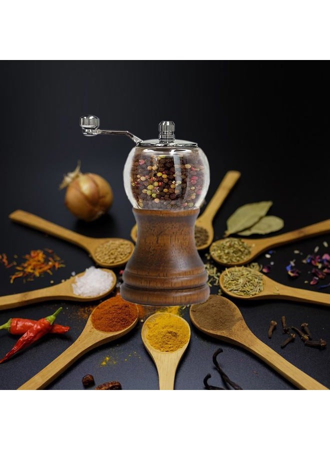 VEIZIBEE Pepper Mill, Classical Roast Black Manual Pepper Grinder Set, Hand Shake Salt Mill, Retro Style Wood， Acrylic，Ceramic Blades，Metal Handle, Enjoy Fresh Pepper （Walnut color 2pcs-5in） - Image 5