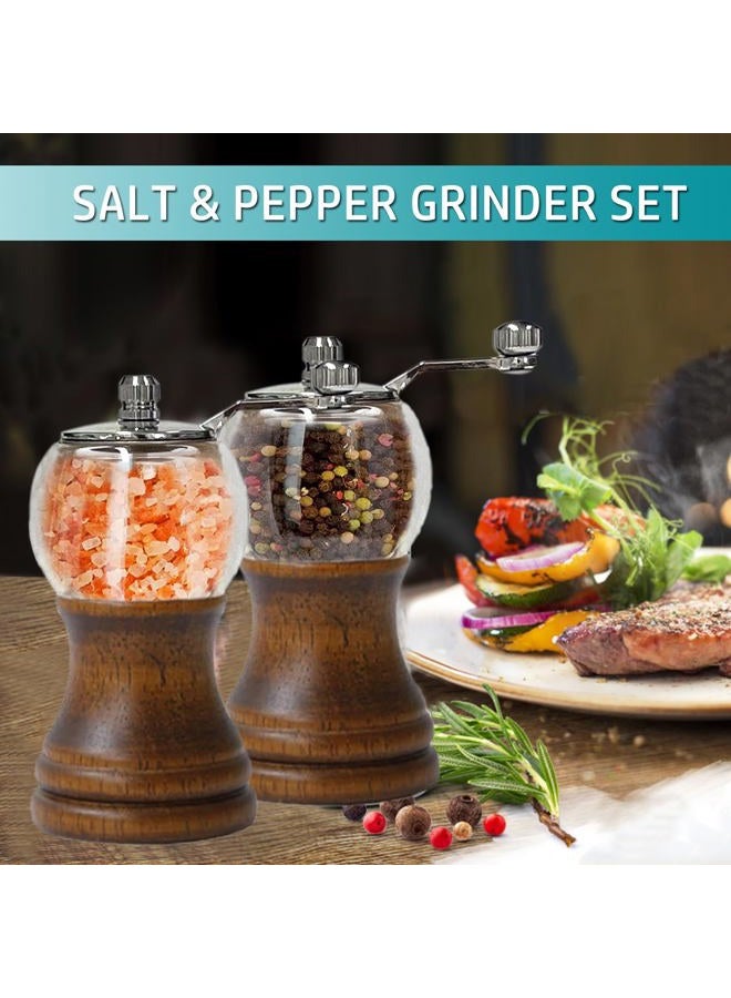 VEIZIBEE Pepper Mill, Classical Roast Black Manual Pepper Grinder Set, Hand Shake Salt Mill, Retro Style Wood， Acrylic，Ceramic Blades，Metal Handle, Enjoy Fresh Pepper （Walnut color 2pcs-5in） - Image 2
