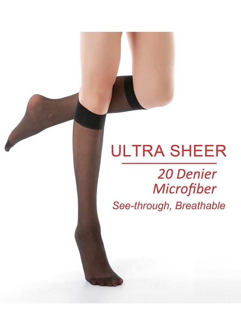 SYOSI - Stockings for Women, Sheer Knee High Reinforced Toe Knee Highs Pantyhose Socks Opaque Nude Tights Elastic Soft Women's Sheers for Women Girls, Black and Nude 10 Pairs - Image 1