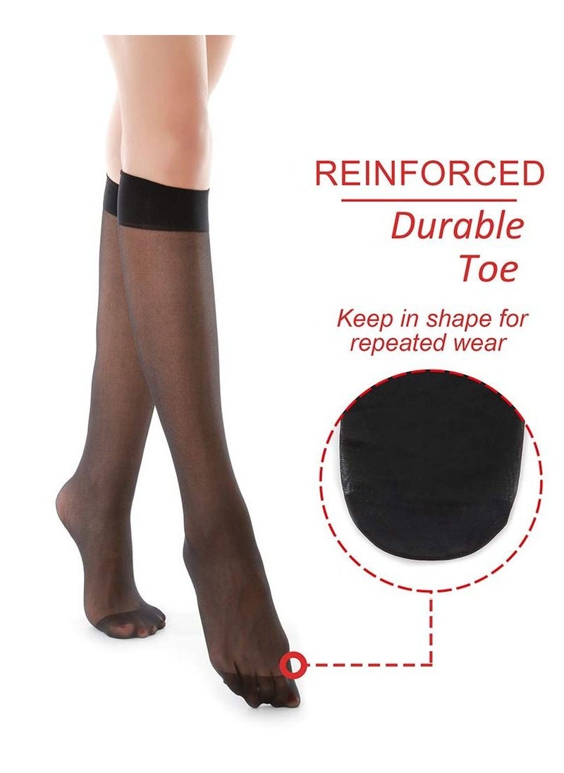 SYOSI - Stockings for Women, Sheer Knee High Reinforced Toe Knee Highs Pantyhose Socks Opaque Nude Tights Elastic Soft Women's Sheers for Women Girls, Black and Nude 10 Pairs - Image 1