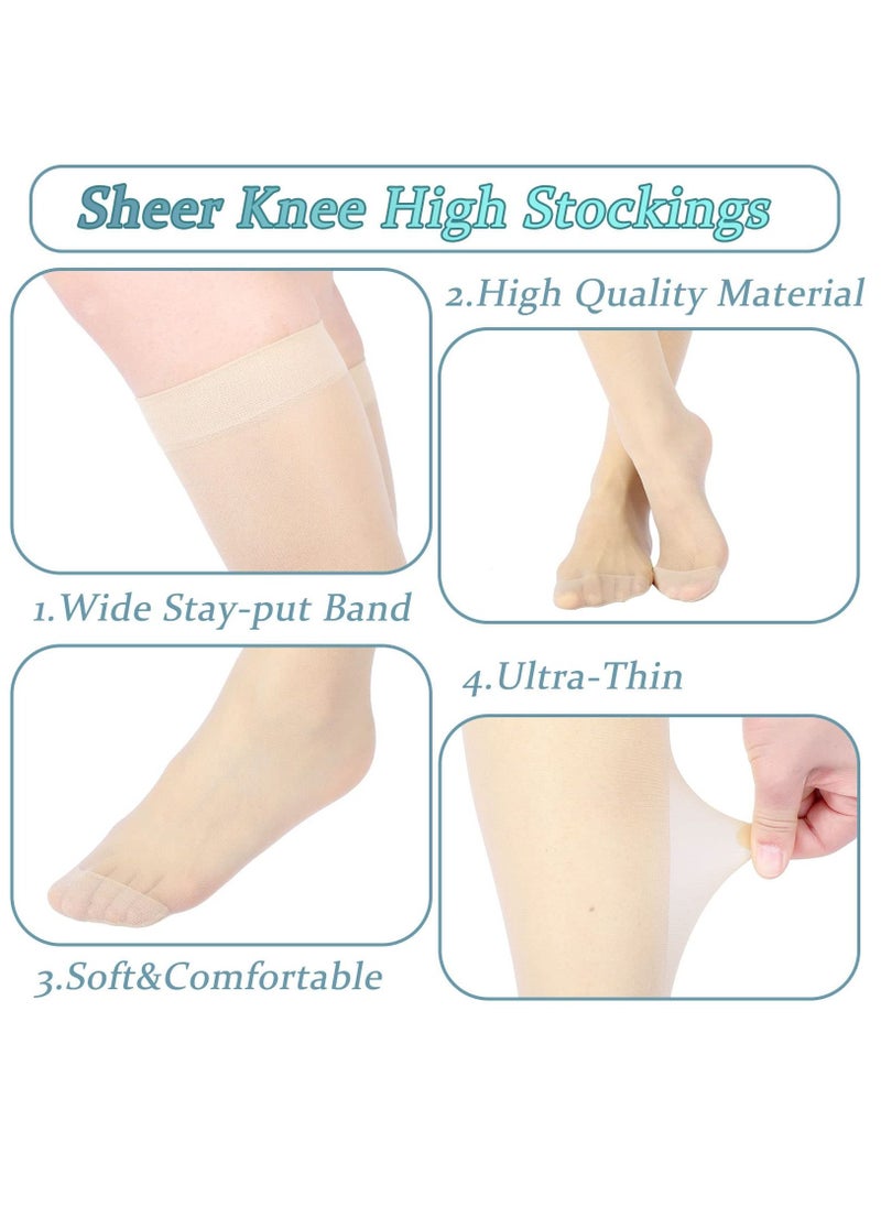 SYOSI - Stockings for Women, Sheer Knee High Reinforced Toe Knee Highs Pantyhose Socks Opaque Nude Tights Elastic Soft Women's Sheers for Women Girls, Black and Nude 10 Pairs - Image 1