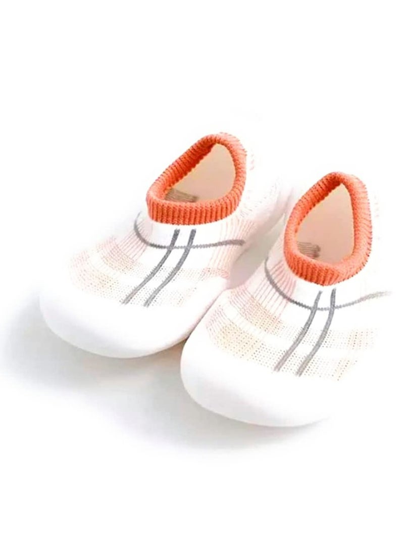 إس سيميفر حذاء جورب للأطفال مع مطاط مضاد للانزلاق أحذية المشي الأولى للأولاد والبنات ، حذاء جورب داخلي قطني خفيف الوزن للأولاد الصغار ، وردي-S - Image 1