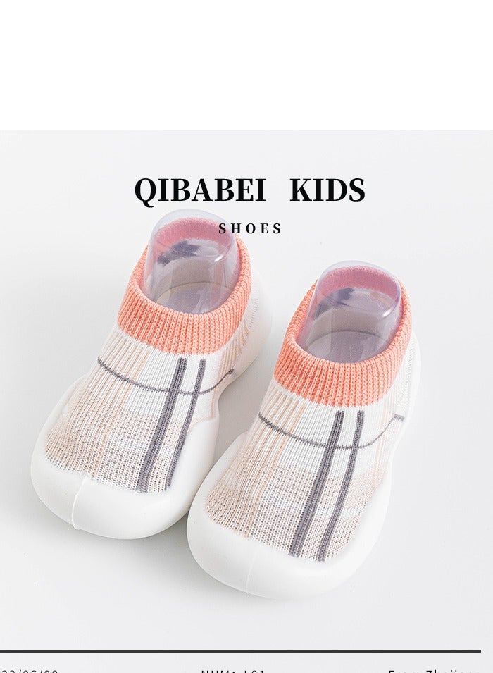 إس سيميفر حذاء جورب للأطفال مع مطاط مضاد للانزلاق أحذية المشي الأولى للأولاد والبنات ، حذاء جورب داخلي قطني خفيف الوزن للأولاد الصغار ، وردي-S - Image 4