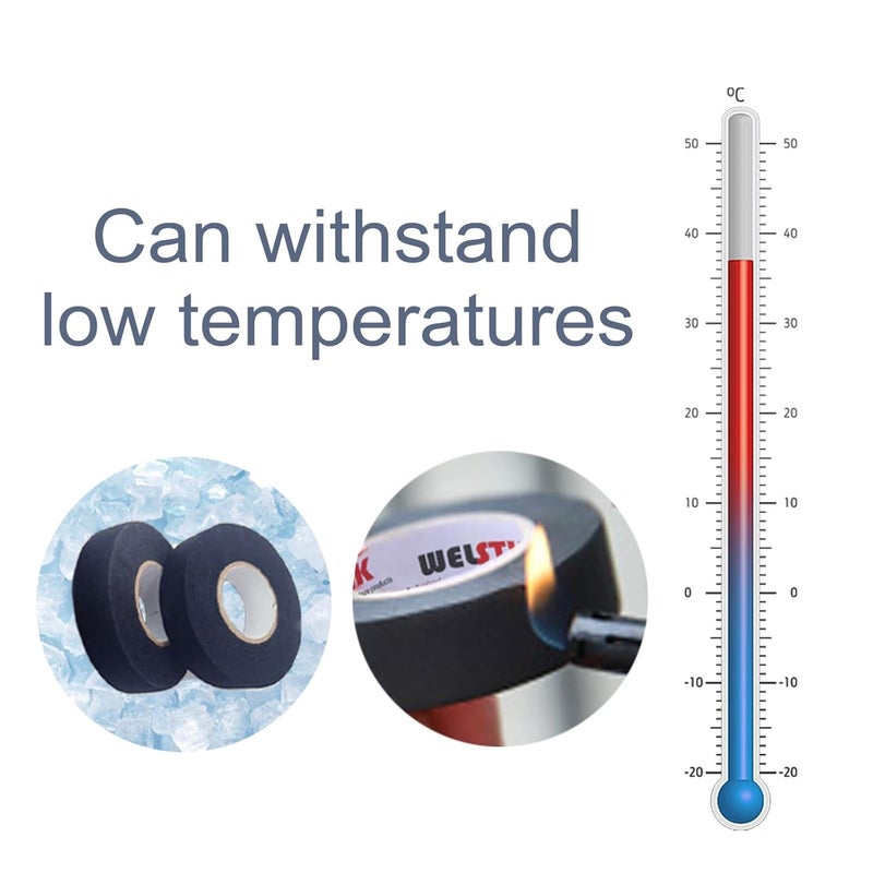 WELSTIK شريط تسخير الأسلاك الكهربائية للسيارات WELSTIK، عبوة من 10 قطع، 19 مم × 15 م / 3/4 بوصة × 49 قدم، شريط نسيج عالي الحرارة لتجميع الأسلاك، غلاف كابل لتقليل الضوضاء، أسود - Image 3