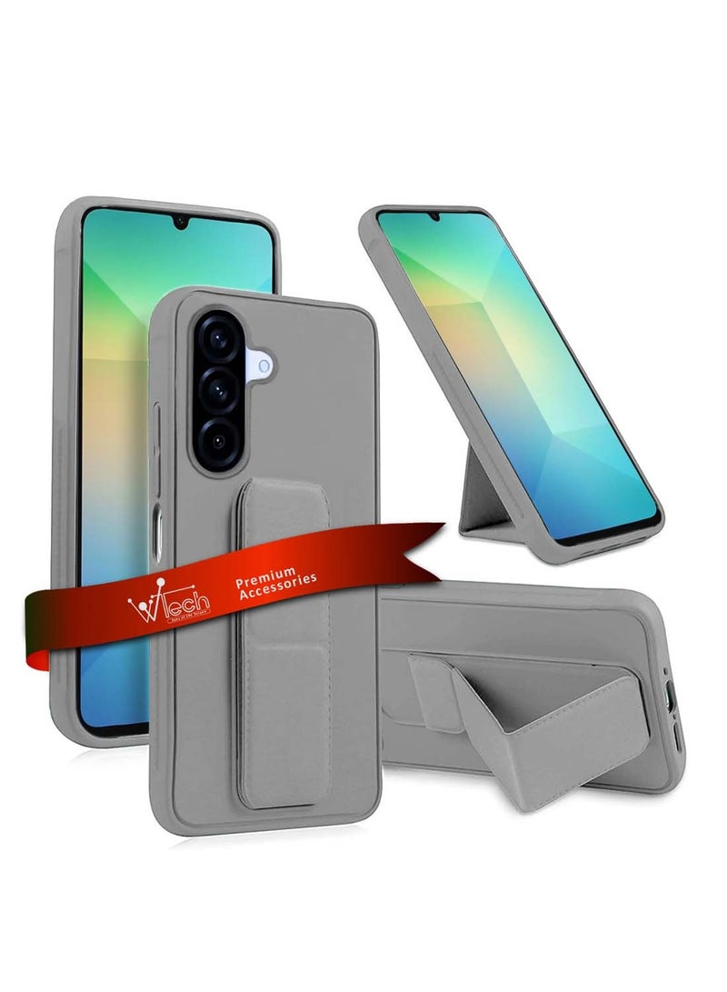 Wtech Samsung Galaxy A26 5G 2025 Hand Grip Foldable Magnetic Kickstand Wrist Strap Finger Grip With Built-In Iron Case Cover - Grey - Image 1