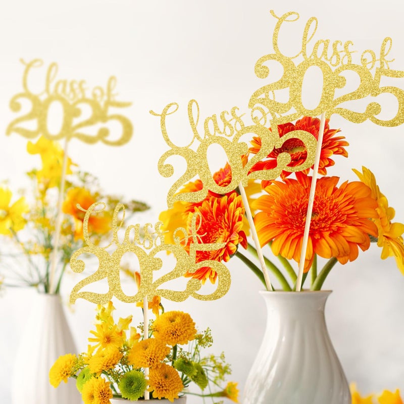 Mljsh Graduation Decorations Class of 2025, 12 PCS Gold Double-Sided Eco-friendly Graduation Centerpieces for Tables, Glitter Table Toppers, Grad Party Decorations - Image 2
