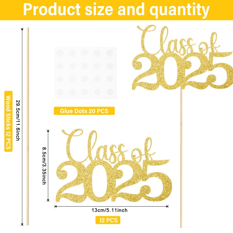 Mljsh Graduation Decorations Class of 2025, 12 PCS Gold Double-Sided Eco-friendly Graduation Centerpieces for Tables, Glitter Table Toppers, Grad Party Decorations - Image 3
