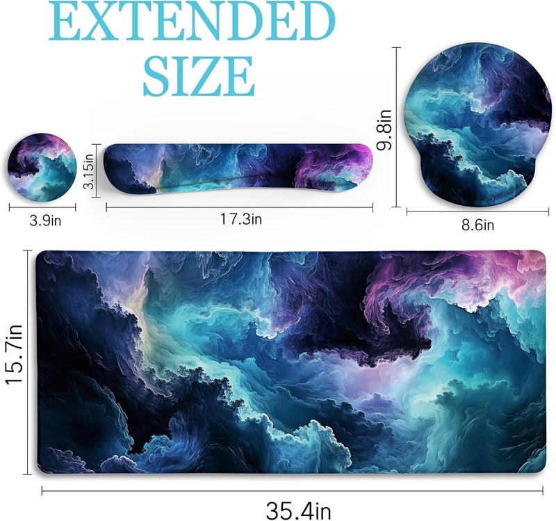 Galaxy Mouse Pad Set Large Desk Matt for Desktop, Ergonomic Mouse Pad with Wrist Rest, Gaming Mousepad Wrist Support Keyboard Mat Cup Coaster Set Cute Office Desk Decor Accessories - Image 4