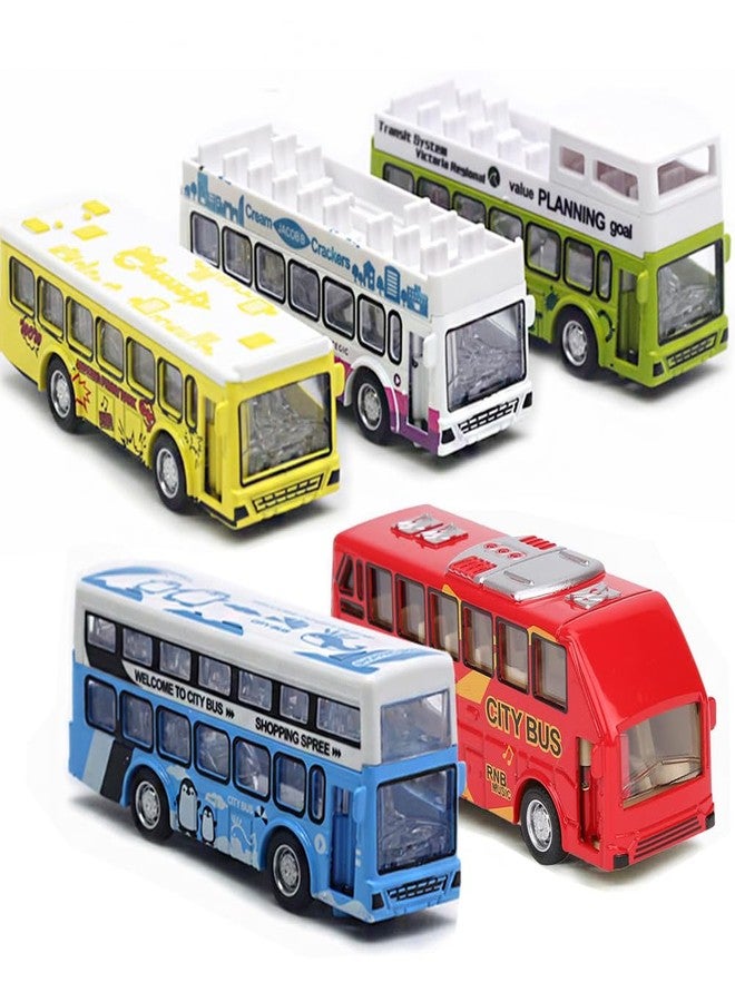 KIDAMI Die Cast Metal Toy Cars Buses Set, 1:64 Scale Double Decker City Bus Vehicles, Pull Back Cars with Openable Doors for Toddlers Boys Girls Birthday Gift - Image 1