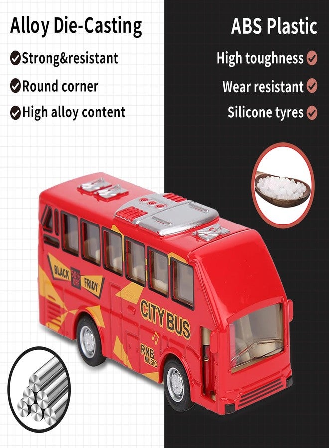 KIDAMI Die Cast Metal Toy Cars Buses Set, 1:64 Scale Double Decker City Bus Vehicles, Pull Back Cars with Openable Doors for Toddlers Boys Girls Birthday Gift - Image 2