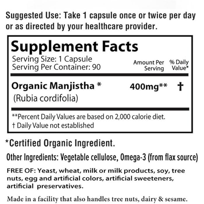 AyurBest Manjistha Herbal Supplements 400mg Capsules, USDA Organic, Kosher - 90 Count - Image 3