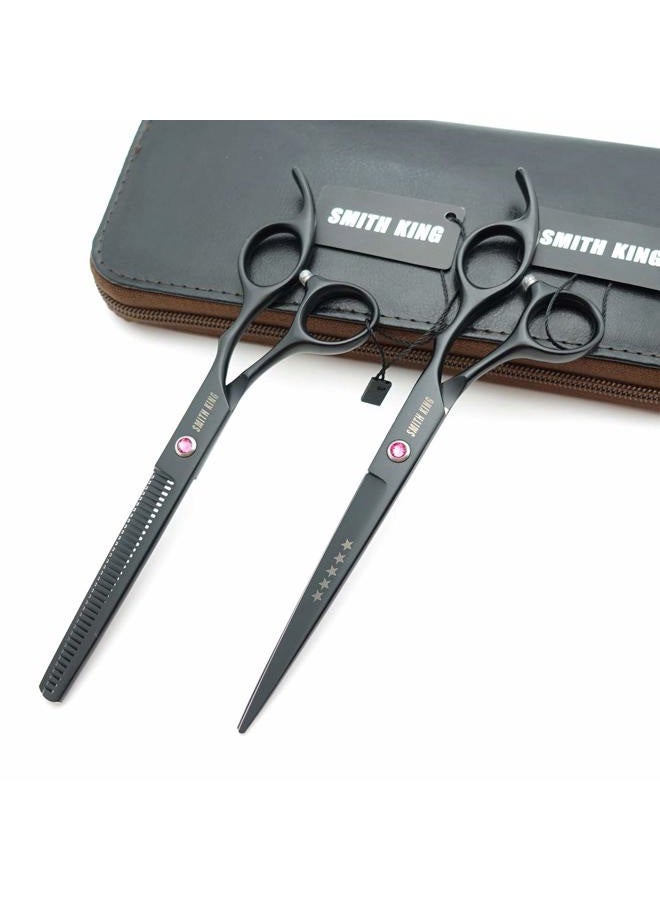 Smithking 7.0 Inches Hair Cutting Scissors Set with Combs Lether Scissors Case,Hair cutting shears Hair Thinning shears For Personal and Professional (Black) - Image 2