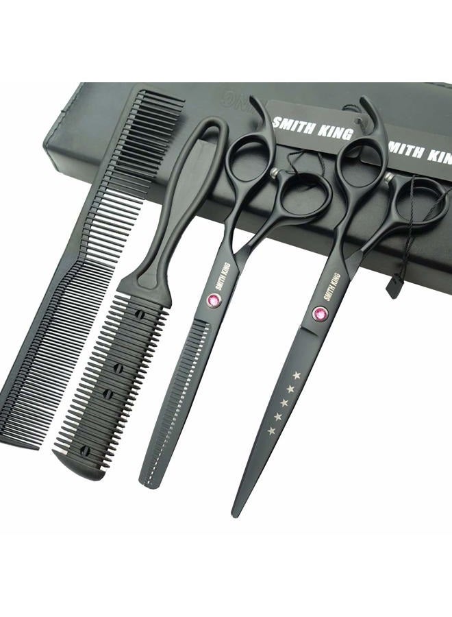 Smithking 7.0 Inches Hair Cutting Scissors Set with Combs Lether Scissors Case,Hair cutting shears Hair Thinning shears For Personal and Professional (Black) - Image 1
