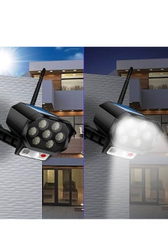 Generic Reto Dummy Camera with Solar-Powered Outdoor LED Light, designed for gardens and outdoor monitoring. Wall-mounted with a retro solar panel, wired, and finished in black. Perfect for enhancing security and aesthetics.  - Image 1
