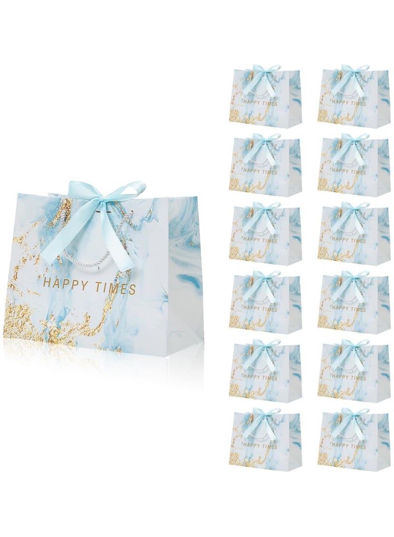 Zikra 12Pack Medium Gift Bags with Handles, 9.8 * 7.8 * 4.7 Inch Marble Gift Bags with Ribbon, Fancy Small Gift Bags for Favors, Wedding, Baby Shower, Birthday, Kraft Gift Bags for Clothes, Retail Bags - Image 1