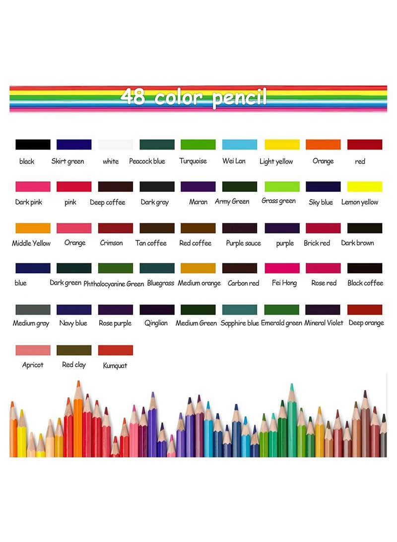 Colored Pencils for Adults and Kids 48 Colors Triangular Colored Wooden Colored Pencils Professional Drawing Colored Pencils Erasable Soft Core Art Drawing Pencils for Coloring Sketching Painting