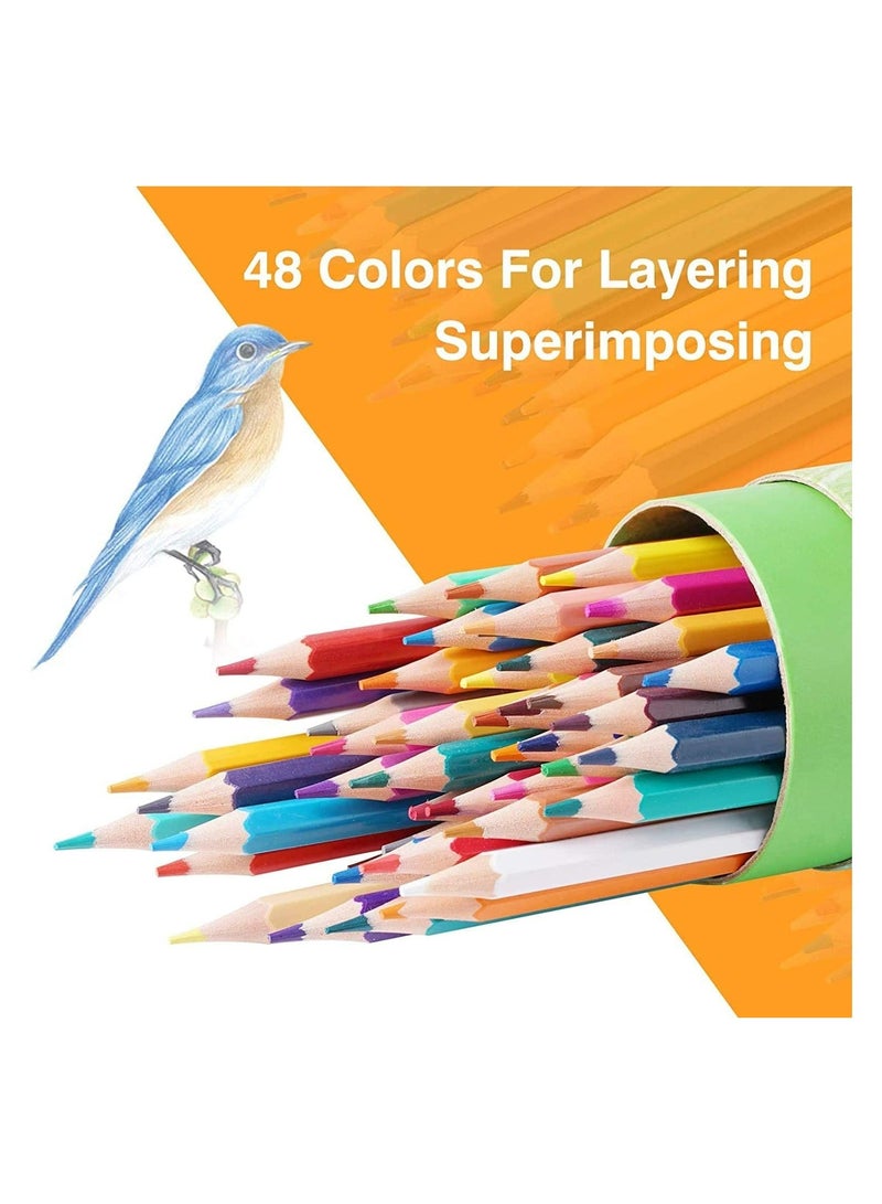 Colored Pencils for Adults and Kids 48 Colors Triangular Colored Wooden Colored Pencils Professional Drawing Colored Pencils Erasable Soft Core Art Drawing Pencils for Coloring Sketching Painting
