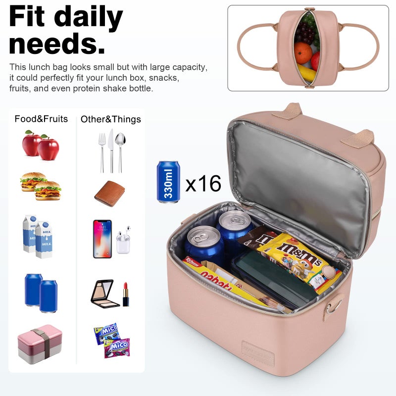 BALORAY Lunch Bag for Women Men, Double Deck Lunch Box for Adults, PU Leather Lunch Tote Bag Insulated Lunch Bags with Strap for Work Office Picnic - Image 2